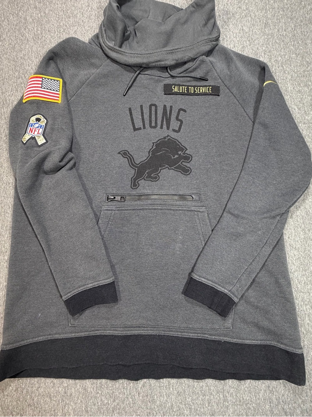 Nike Detroit Lions Salute to Service Gray Hoodie Cowl Neck Womens Med NFL